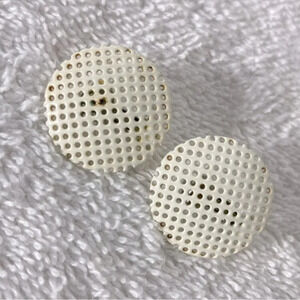 Vintage White Painted Metal Mesh Circles Clip On  Earrings